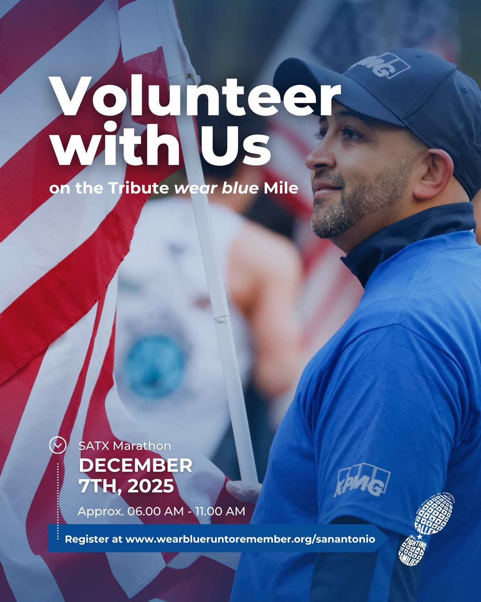 Your presence. Your hands. Your heart. That&rsquo;s what brings the wear blue Mile to life.💙

Volunteer with us at the SATX Marathon and help honor the service and sacrifice of our fallen heroes.

https://www.wearblueruntoremember.org/sanantonio