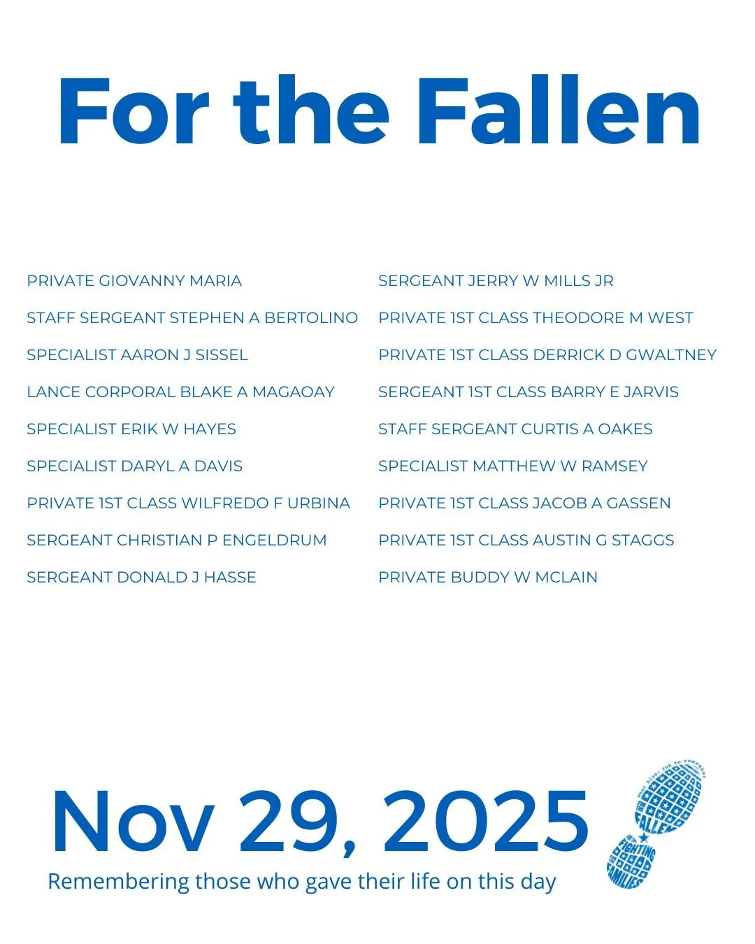 The Community Run is the foundation of wear blue: run to remember. Each weekend, service members are honored by name and remembered in the steps and breaths of our community.

View our list of wear blue communities at https://www.wearblueruntoremembe
