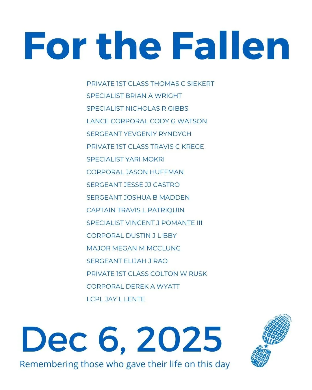 The Community Run is the foundation of wear blue: run to remember. Each weekend, service members are honored by name and remembered in the steps and breaths of our community.

View our list of wear blue communities at https://www.wearblueruntoremembe