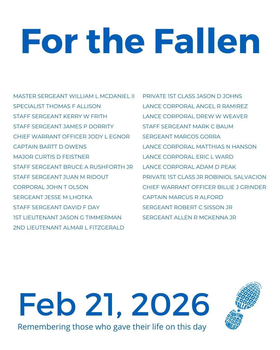 The Community Run is the foundation of wear blue: run to remember. Each weekend, service members are honored by name and remembered in the steps and breaths of our community.

View our list of wear blue communities at https://www.wearblueruntoremembe