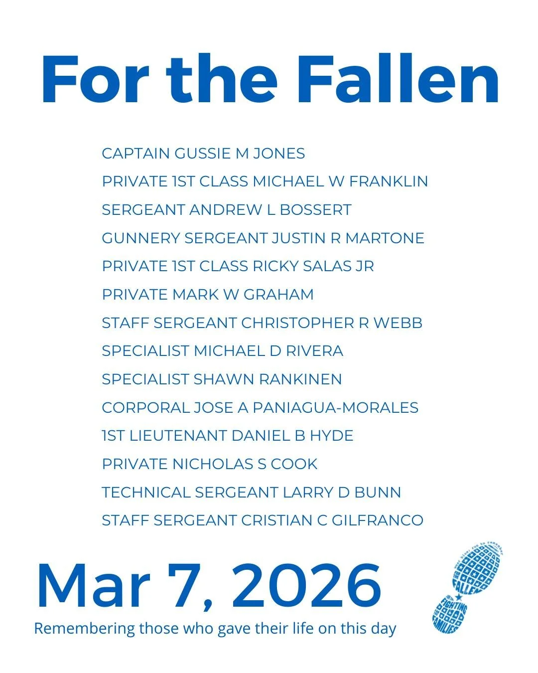 The Community Run is the foundation of wear blue: run to remember. Each weekend, service members are honored by name and remembered in the steps and breaths of our community.

View our list of wear blue communities at https://www.wearblueruntoremembe