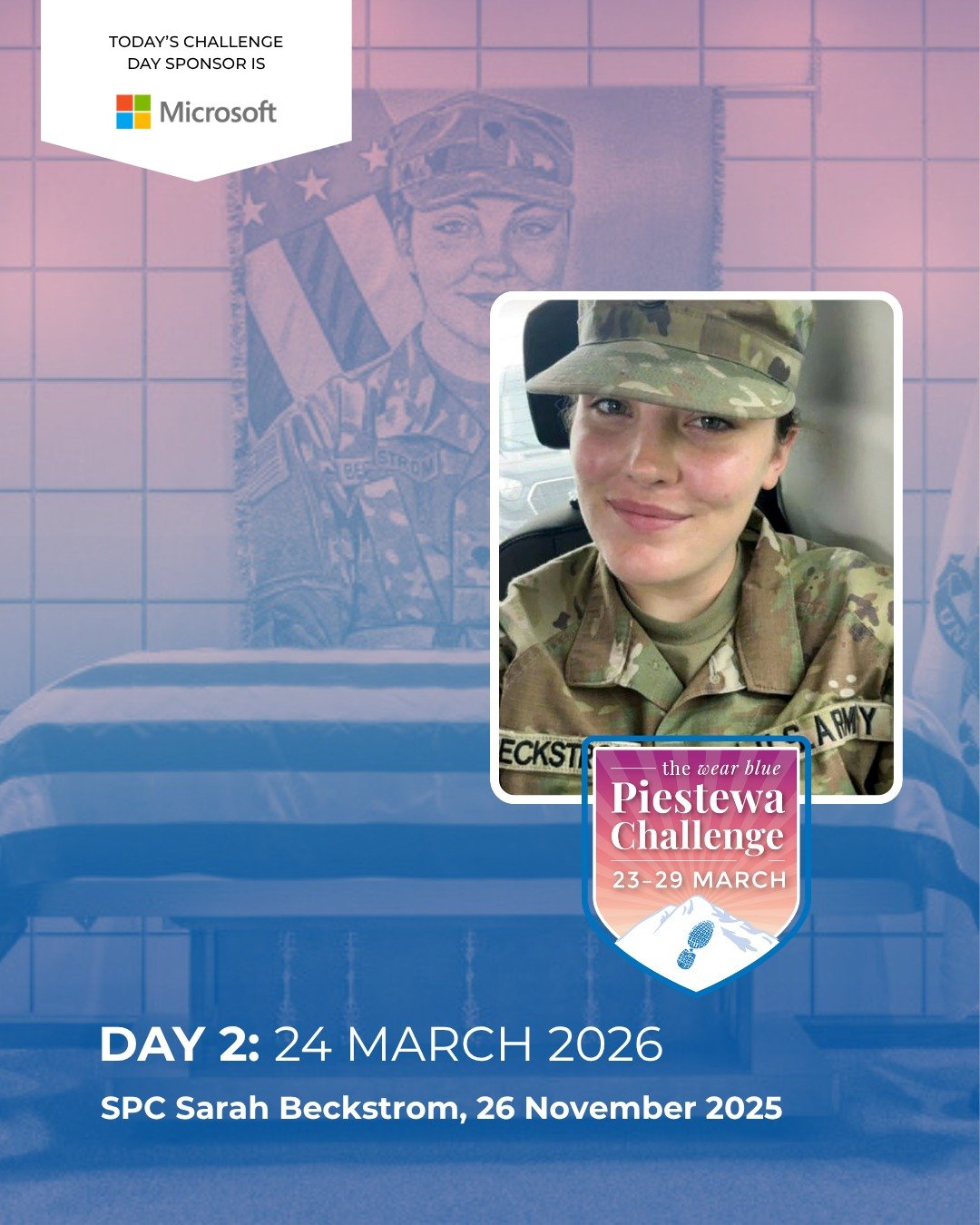 Day 2 of the Piestewa Challenge and the momentum is building. Keep moving with purpose as we honor the women who gave everything in service to our country.

Today we remember and honor
US Army National Guard SPC Sarah Beckstrom, 27 November 2025

Tod