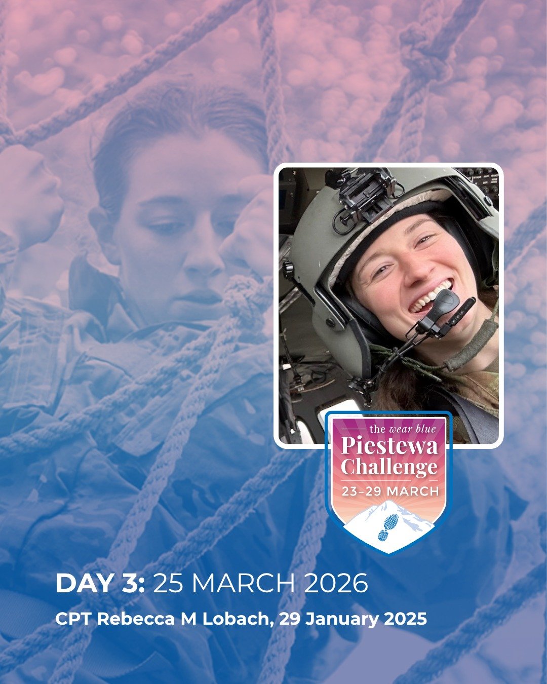 Three days in and the energy across this community is incredible. Teams are moving, miles are adding up, and every step is taken with intention.

Today we remember and honor
US Army CPT Rebecca M Lobach, 29 January 2025

💙 It&rsquo;s not too late to
