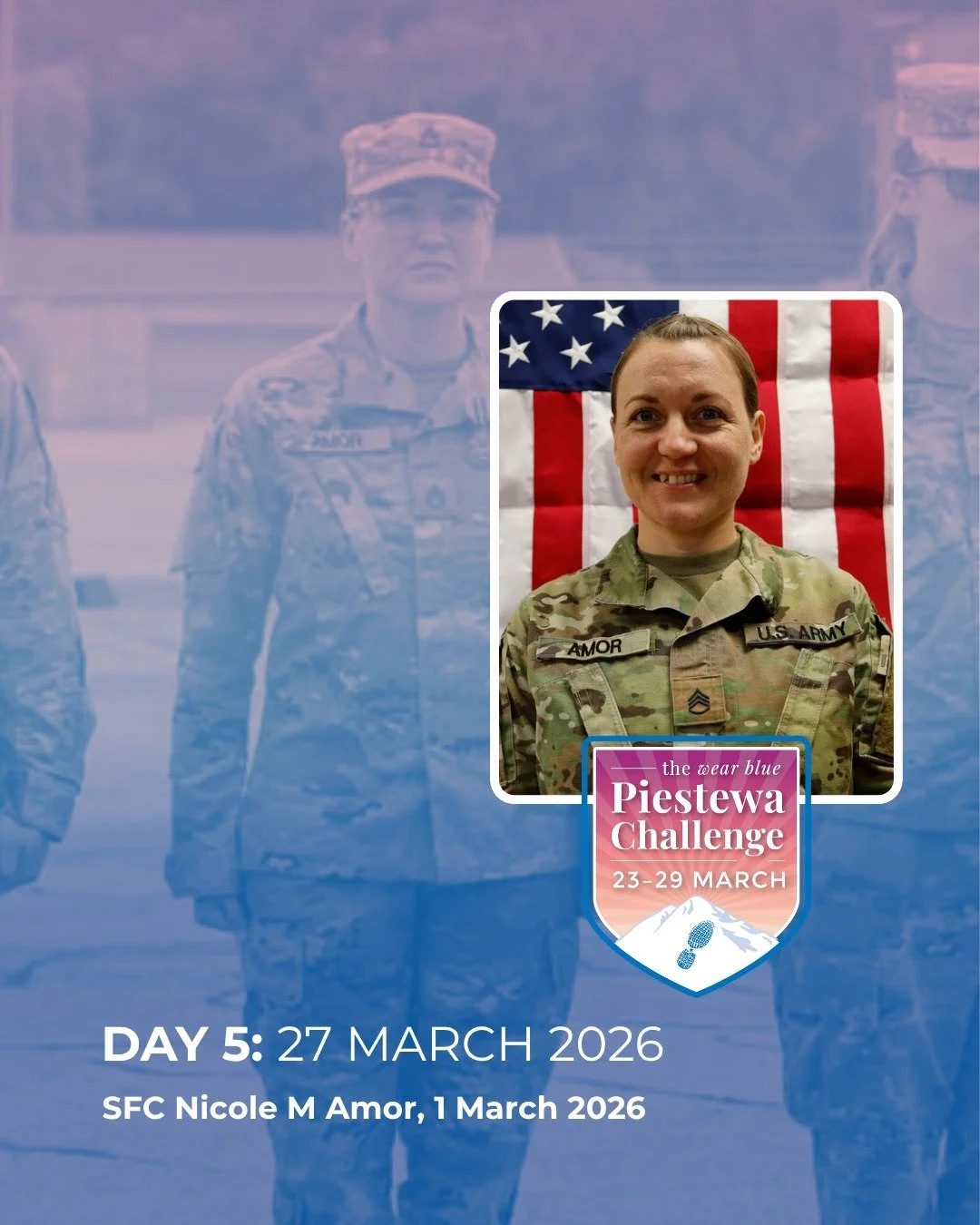 Day 5 is here, and your dedication continues to inspire. Every mile, every rep, every step helps ensure these stories are never forgotten.

Today we remember and honor
US Army SFC Nicole M Amor,  1 March 2026

💙 No matter where you are, speak their 