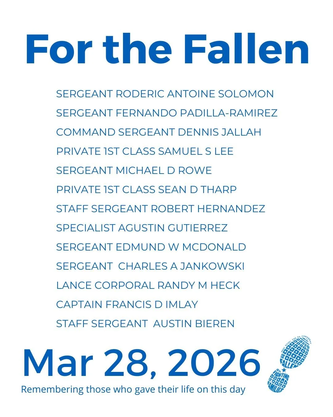 The Community Run is the foundation of wear blue: run to remember. Each weekend, service members are honored by name and remembered in the steps and breaths of our community.

View our list of wear blue communities at https://www.wearblueruntoremembe