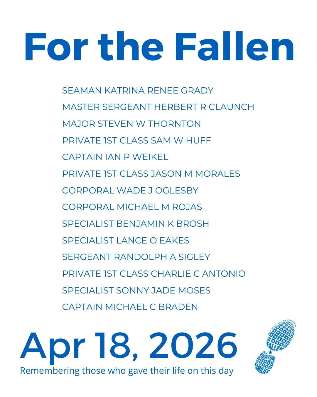 The Community Run is the foundation of wear blue: run to remember. Each weekend, service members are honored by name and remembered in the steps and breaths of our community.

View our list of wear blue communities at https://www.wearblueruntoremembe