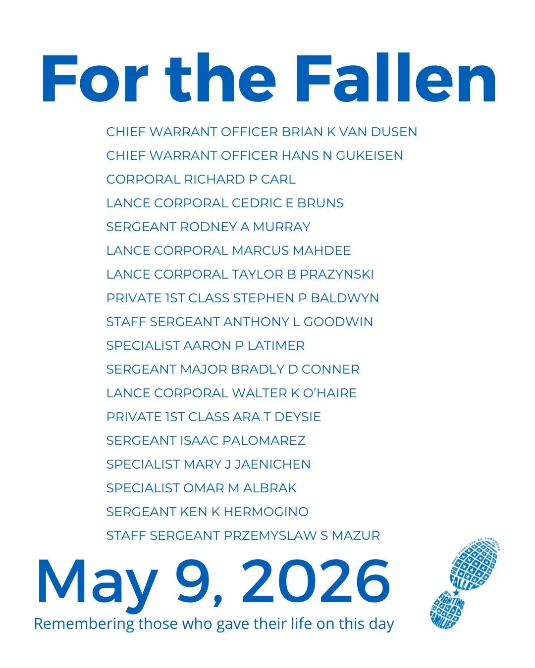 The Community Run is the foundation of wear blue: run to remember. Each weekend, service members are honored by name and remembered in the steps and breaths of our community.

View our list of wear blue communities at https://www.wearblueruntoremembe