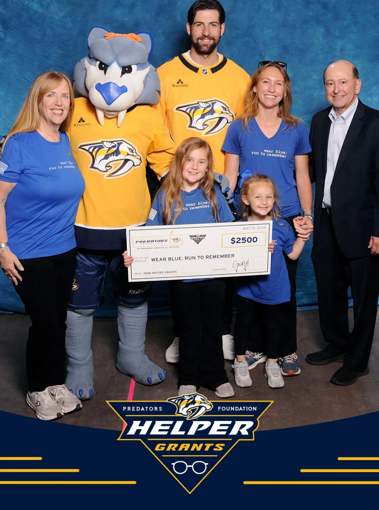 A heartfelt thank you to the @&zwnj;predsfoundation and the entire Nashville Predators community for selecting wear blue: run to remember as a 2026 Helper Grant recipient.

Presented at Bridgestone Arena, this incredible support is part of nearly $1 