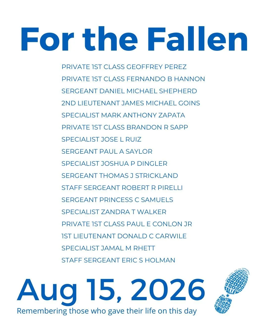 The Community Run is the foundation of wear blue: run to remember. Each weekend, service members are honored by name and remembered in the steps and breaths of our community.

View our list of wear blue communities at https://www.wearblueruntoremembe