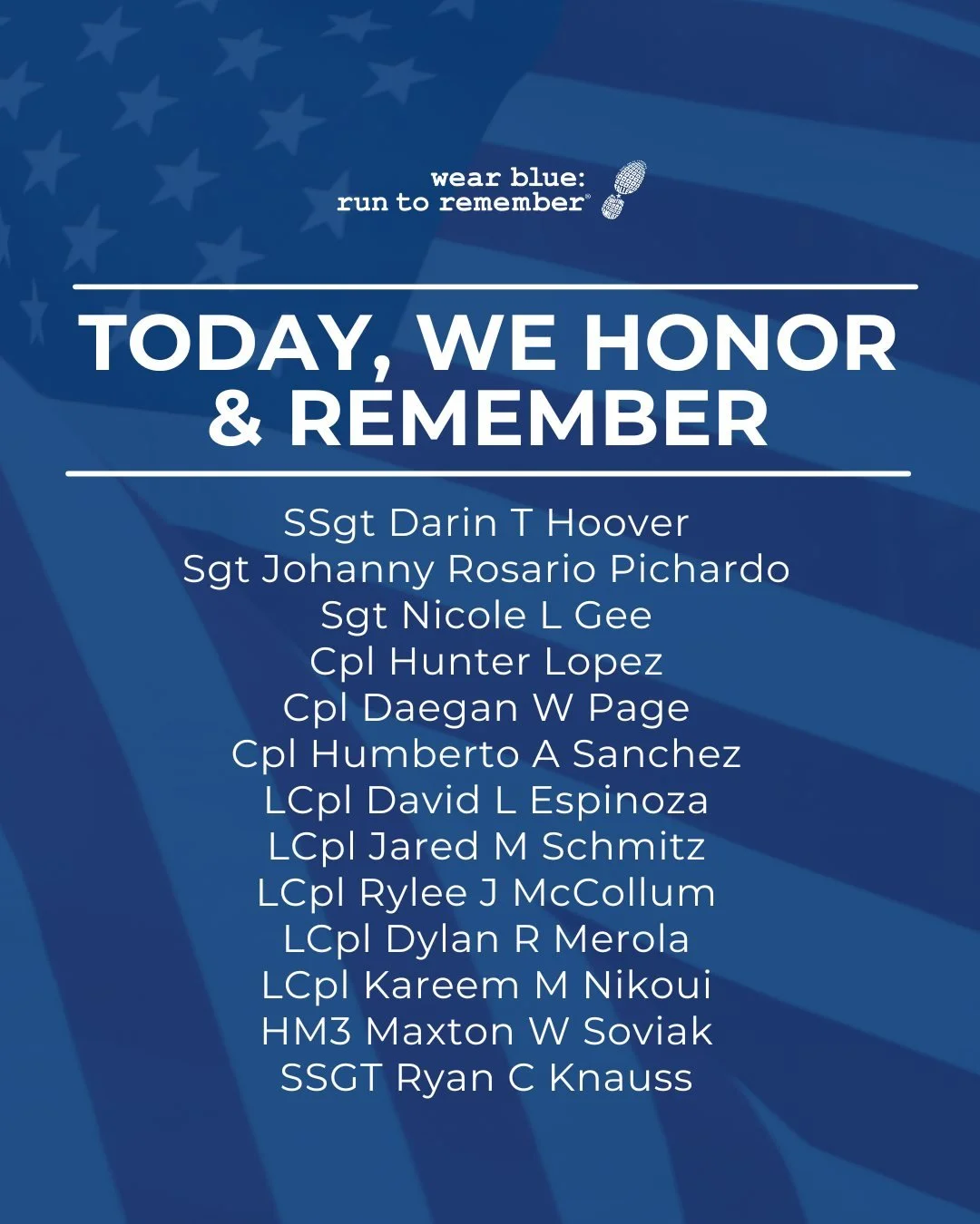 On 26 August 2021, as U.S. forces withdrew from Afghanistan, 13 brave service members gave their lives in Kabul. Today, we remember their names, their service, and their sacrifice:

SSgt Darin T Hoover &ndash; US Marine Corps

Sgt Johanny Rosario Pic
