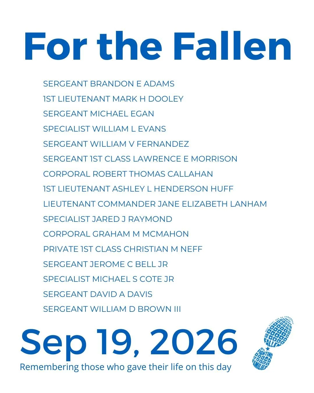 The Community Run is the foundation of wear blue: run to remember. Each weekend, service members are honored by name and remembered in the steps and breaths of our community.

View our list of wear blue communities at https://www.wearblueruntoremembe