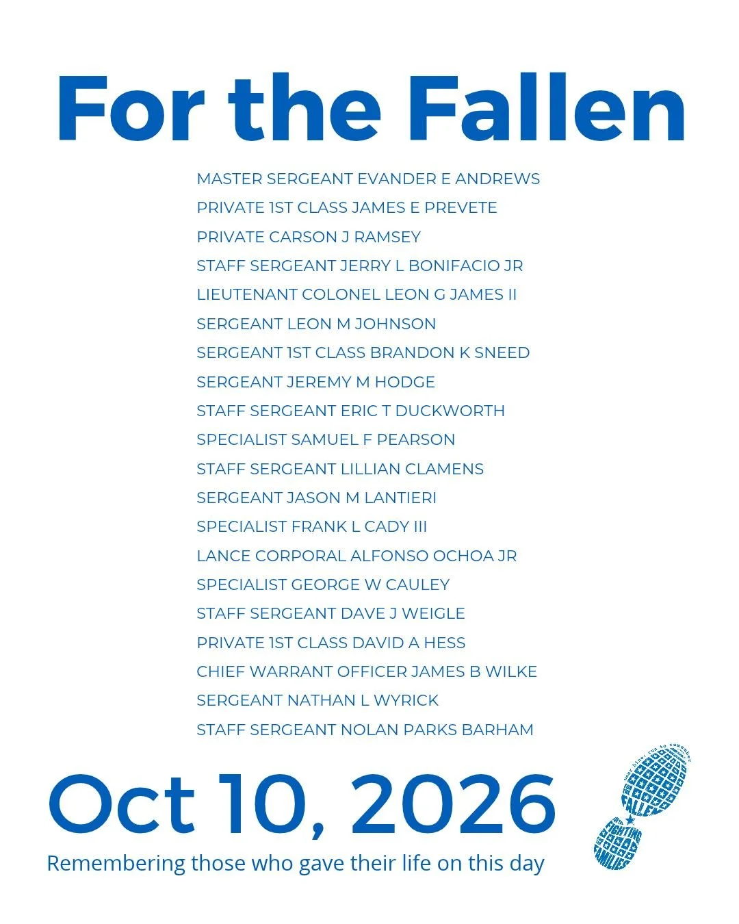 The Community Run is the foundation of wear blue: run to remember. Each weekend, service members are honored by name and remembered in the steps and breaths of our community.

View our list of wear blue communities at https://www.wearblueruntoremembe
