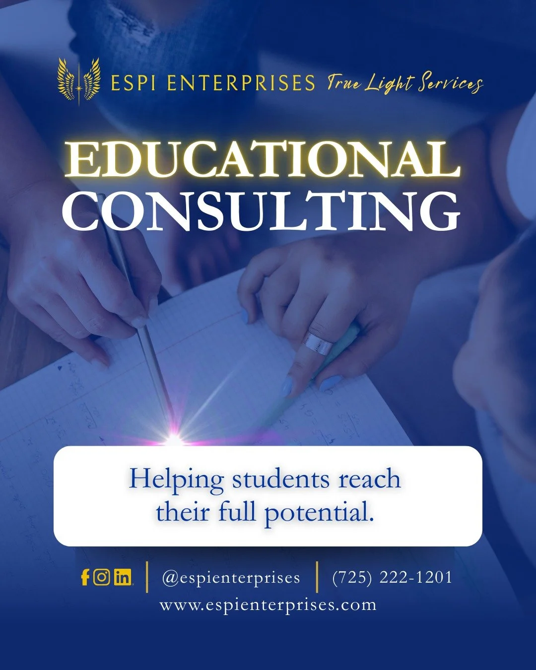 Every student deserves the opportunity to succeed.

At Espi Enterprises, our Educational Consulting services are designed to support students and families with expert guidance, advocacy, and personalized strategies for academic growth. We work closel