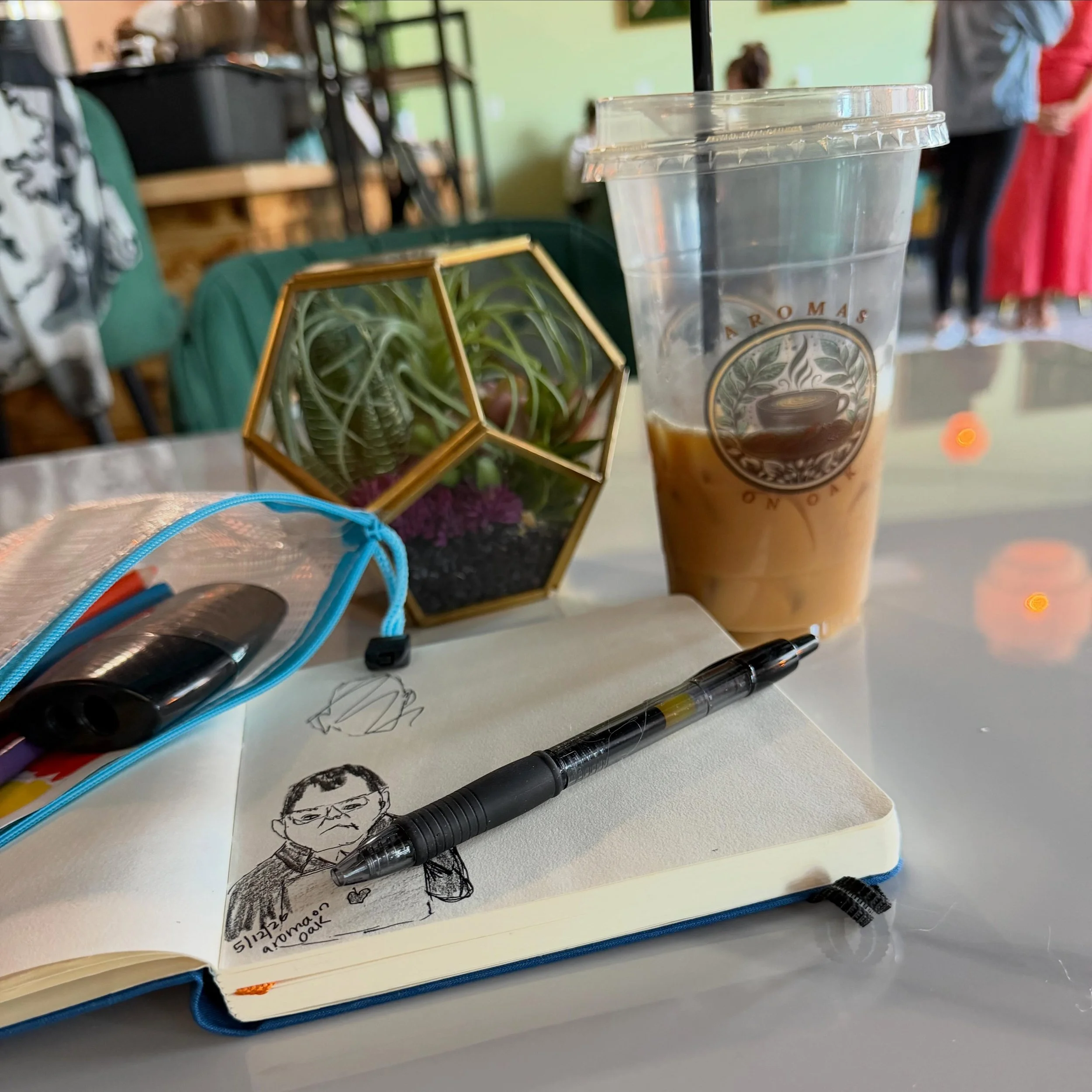 Sitting at aromas on oak in Roanoke sketching people. This is one of my favorite past times.  #coffeesketch #penandinkdrawing #art #coffeeshopsketching