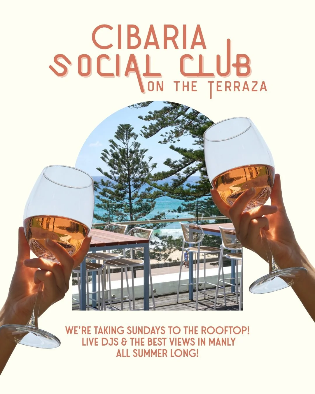 Your new Sunday ritual starts here. Cibaria Social Club &mdash; rooftop cocktails, beach views, and DJs from 4&ndash;7pm.

Launching 2 November with One More Time, and back 30 November with B Side DJs. Tickets are $25 &mdash; secure your spot early.
