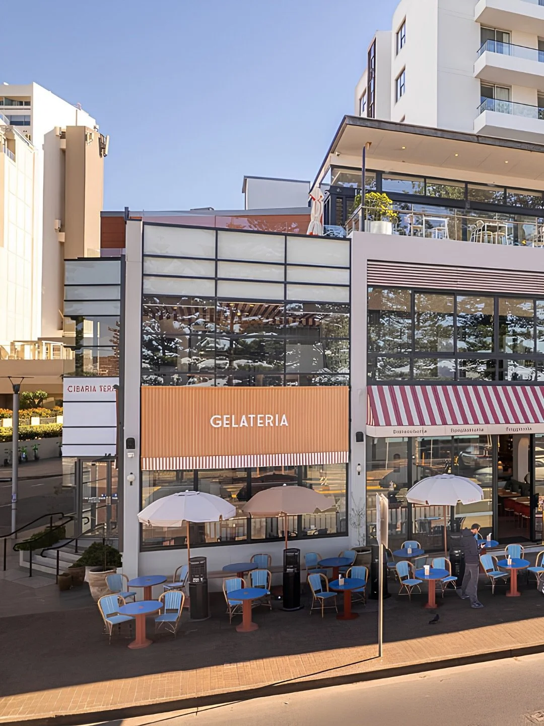Scrambled eggs and coffee at the Caffetteria, lunch in the Trattoria, something sweet from the Gelateria and a drink at 55 North as the lights come on. Cibaria runs the whole day. However yours unfolds, we&rsquo;re right here on North Steyne.

@alexp