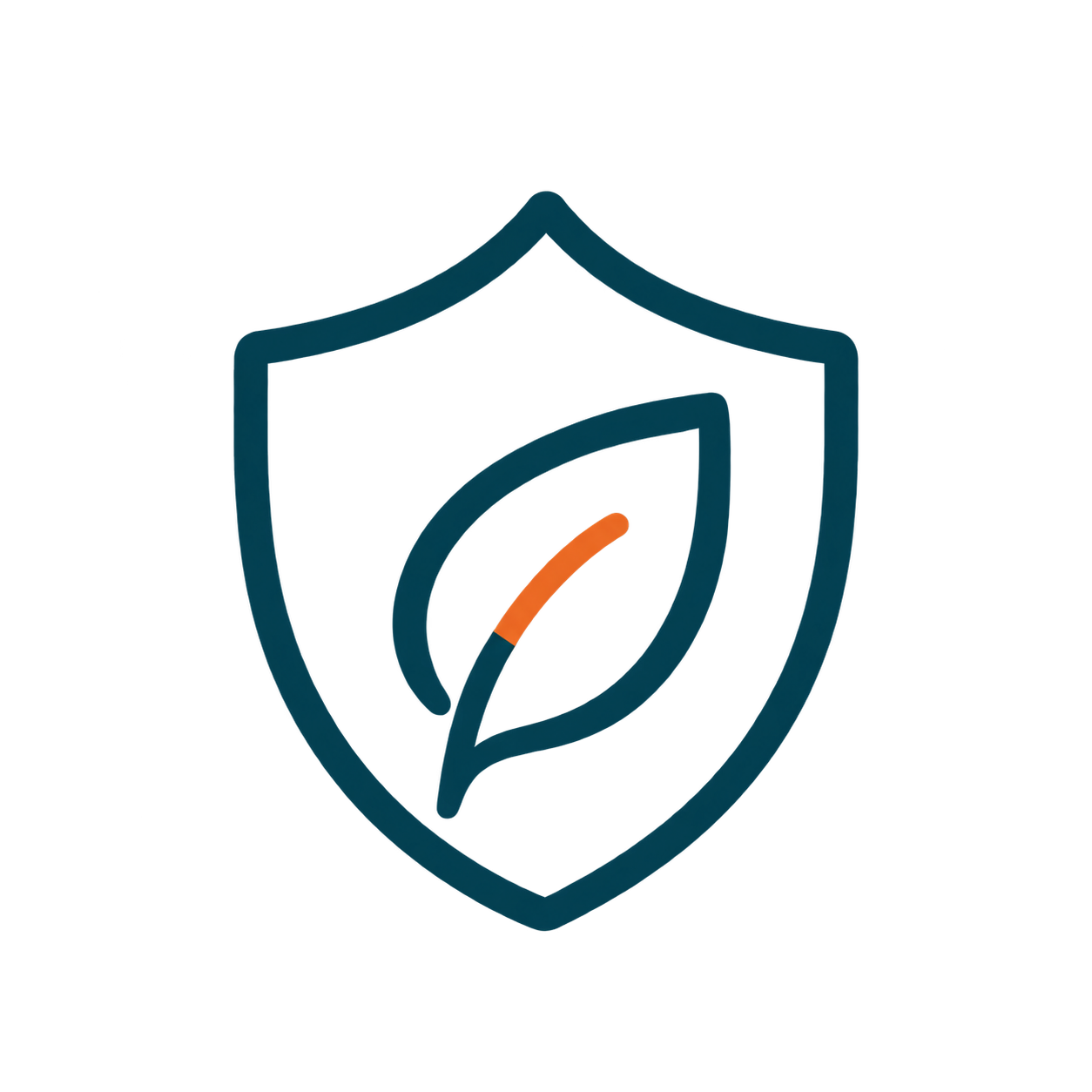 A shield with a leaf and flame symbol in the center, representing protection, nature, and safety.