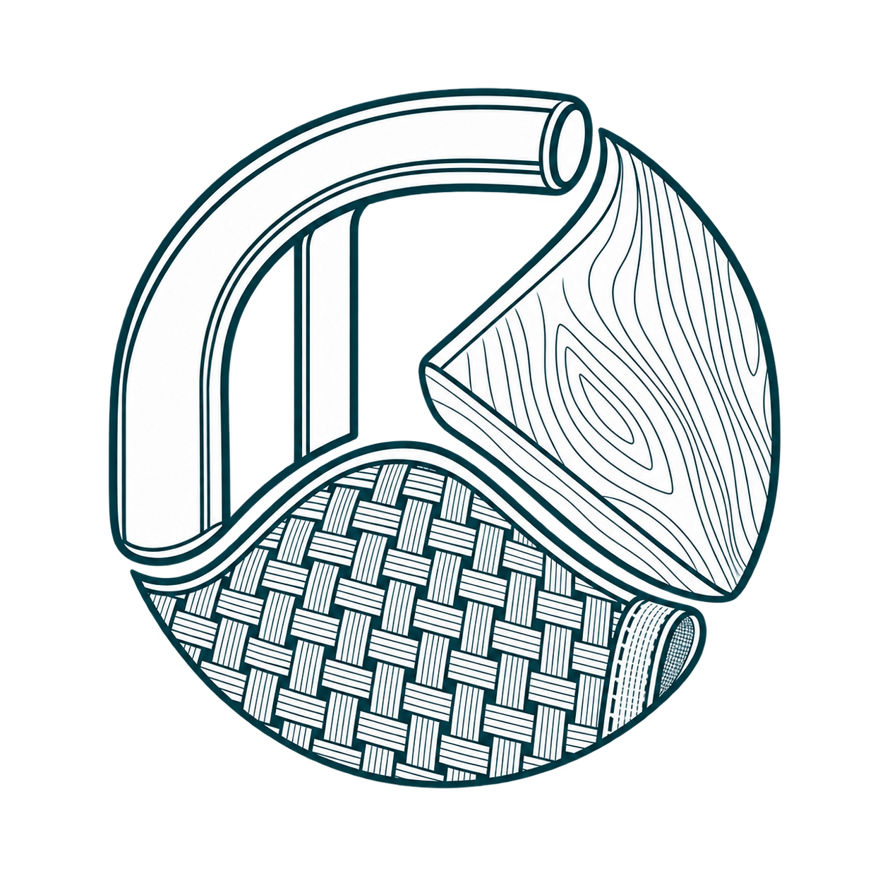 A 3D illustration of a hairdryer with a textured handle, a curved nozzle, and a faceted windscreen with a wood grain pattern.