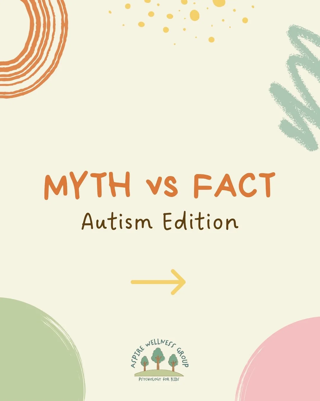 Let&rsquo;s bust some common myths about Autism! Understanding the facts helps build understanding and inclusivity for the incredible diversity of Autistic minds 💫 

#AspireWellnessGroup #ChildPsychology #TherapyForKids #AutismAwareness #Neurodivers