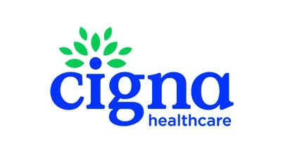 Cigna Healthcare logo with green leaves above the word 'cigna' in blue and 'healthcare' in smaller font underneath.