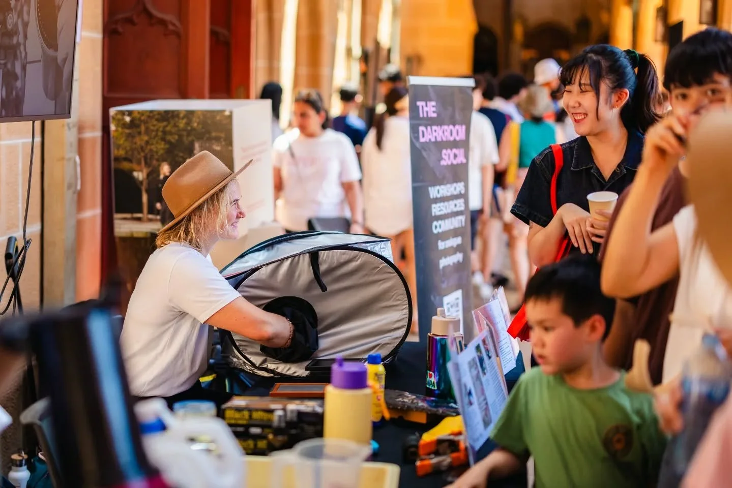On Saturday 8th we worked our biggest event yet - the eco photo booth at the USYD community day! We designed an interactive event to run with our Imaging Sustainability research team, where we shot portraits on 4x5 cameras and did live processing usi