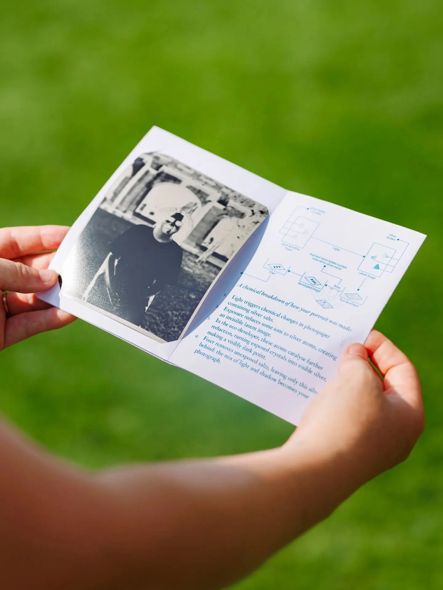 @_rachellai designed this beautiful zine that we gave out at the USYD community day introducing the research team, our project and some processing &amp; chemistry info - it even has a cut out for a 4x5 portrait and a reversible poster! Gorgeous 😍
Ph
