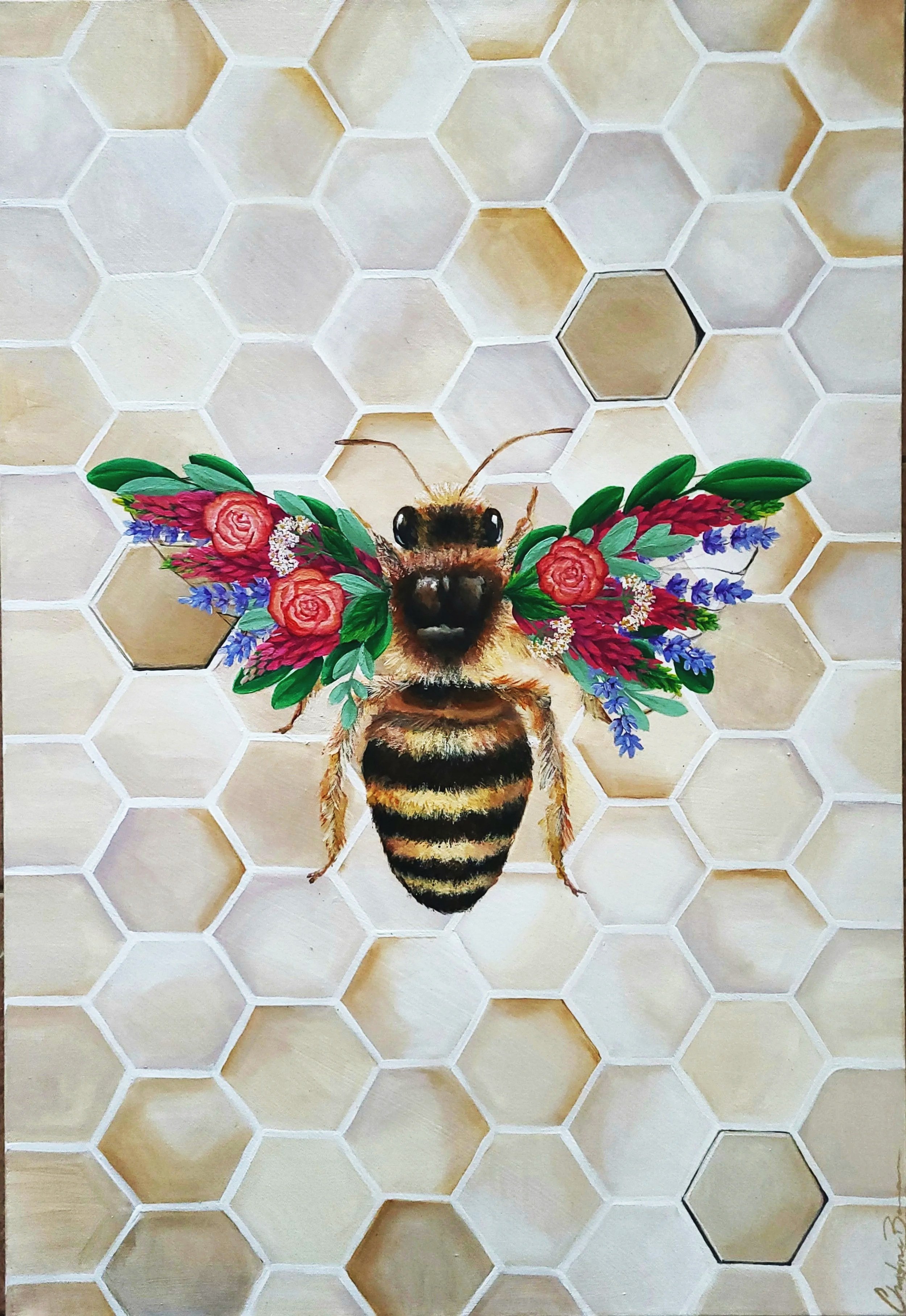 Floral Wing Bee - 30" x 40" - $450