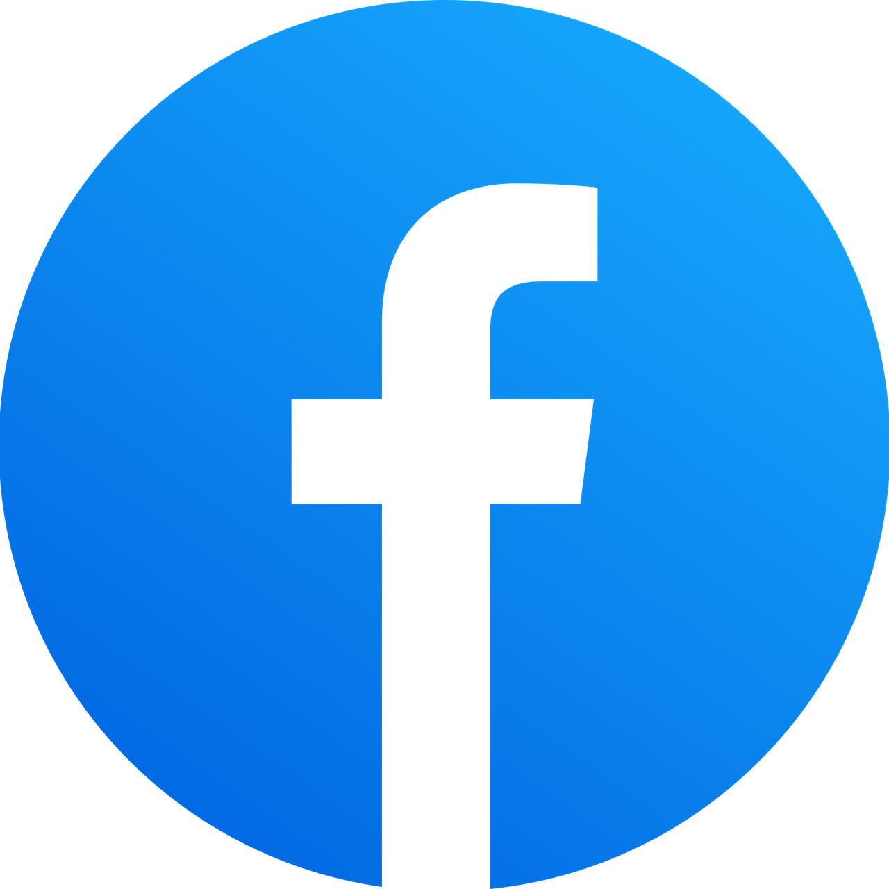 Facebook logo with a black F on a blue circular background.