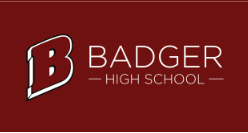 Badger High School logo with a large letter B and the words Badger High School on a maroon background.