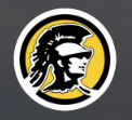 Black and white tribal warrior logo with yellow circle outline