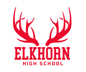 Logo of Elkhorn High School featuring red antlers and the school name