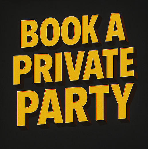 Bold yellow text on a black background that says 'Book a Private Party.'