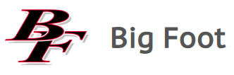 Big Foot logo with red and black letters and the text Big Foot