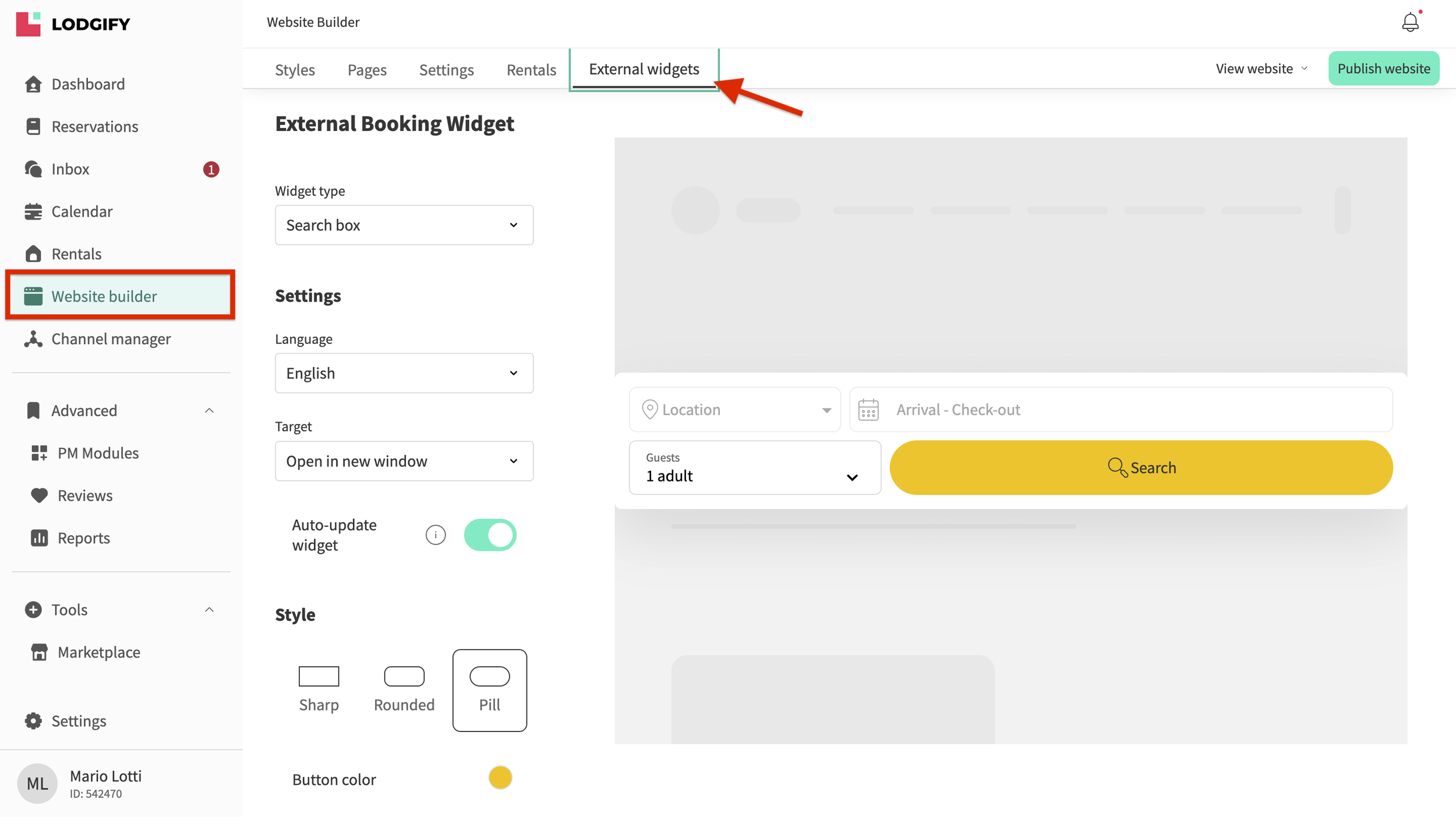 Enable and customize the booking widget in Lodgify