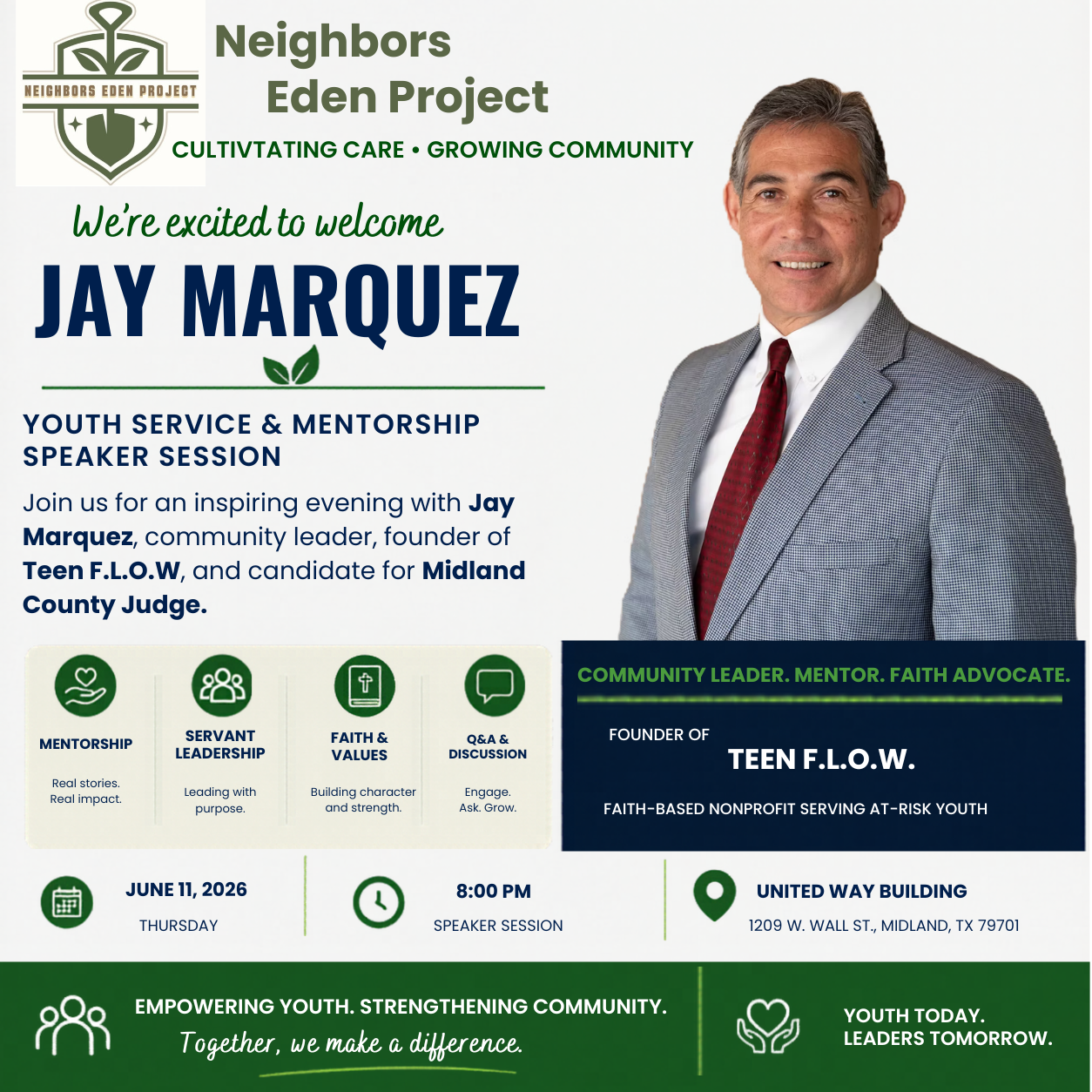 Neighbors Eden Project Welcomes Jay Marquez for Youth Service &amp; Mentorship Night