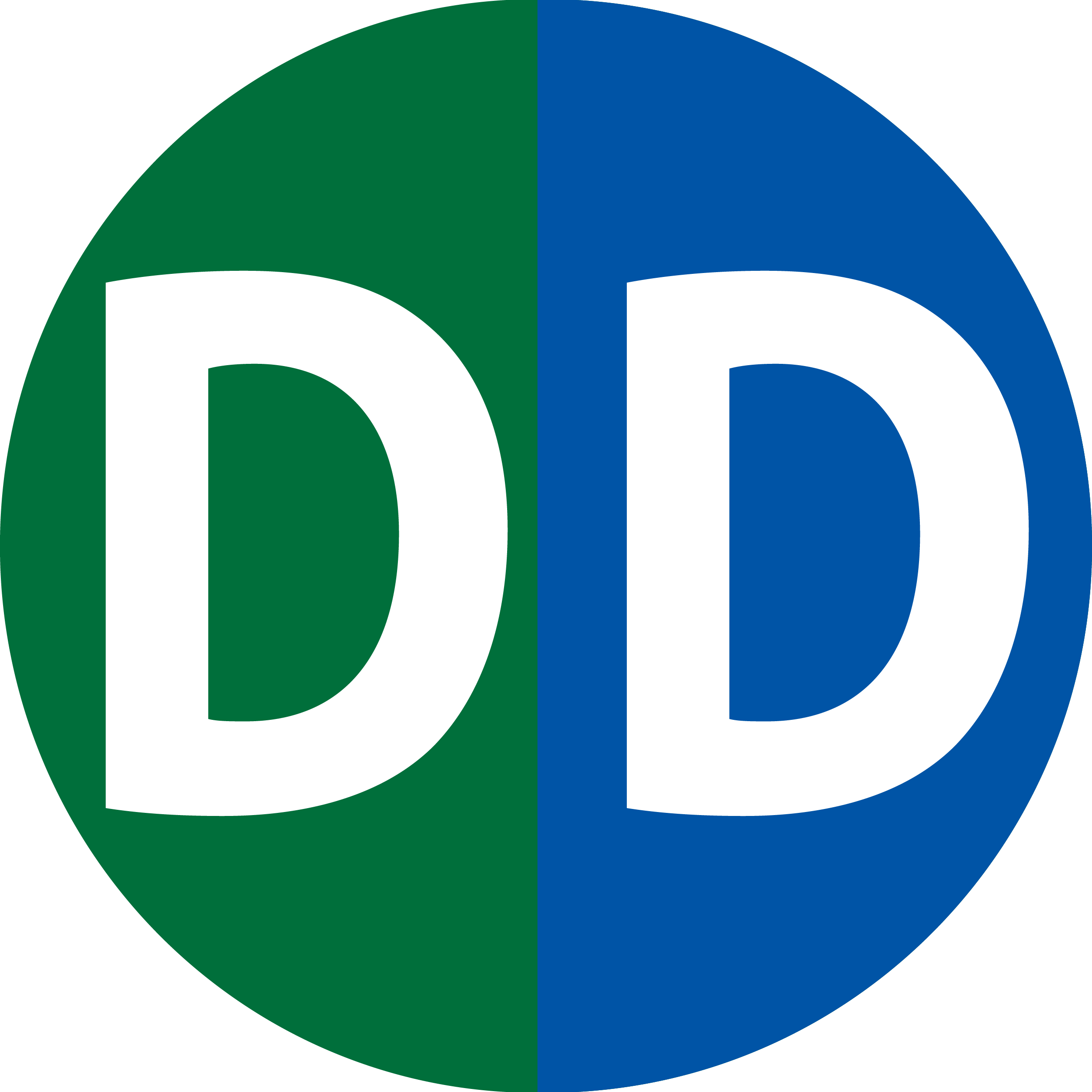 Graphic of the Democratic Party logo, a circle divided vertically into green and blue halves with white 'D' letters in the center of each half.