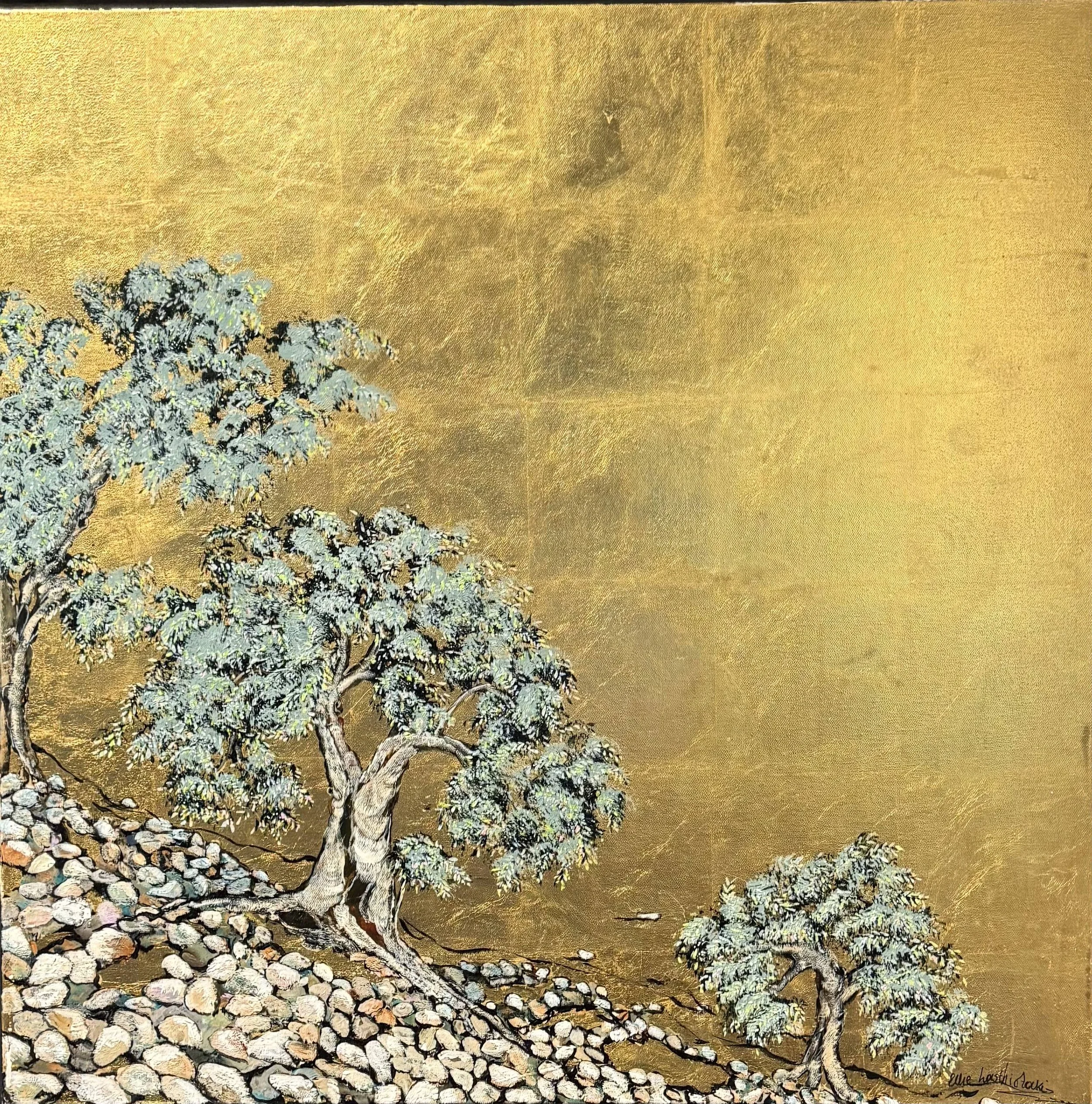 Echoes in the pebbled Earth
Acrylic, gold leaf
80x80cm 
Available