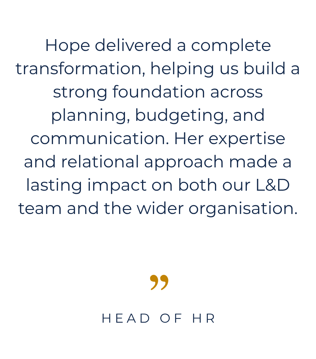 Client testimonial from Head of HR highlighting improved communication, planning, and organisational impact after working with Attuned Leadership