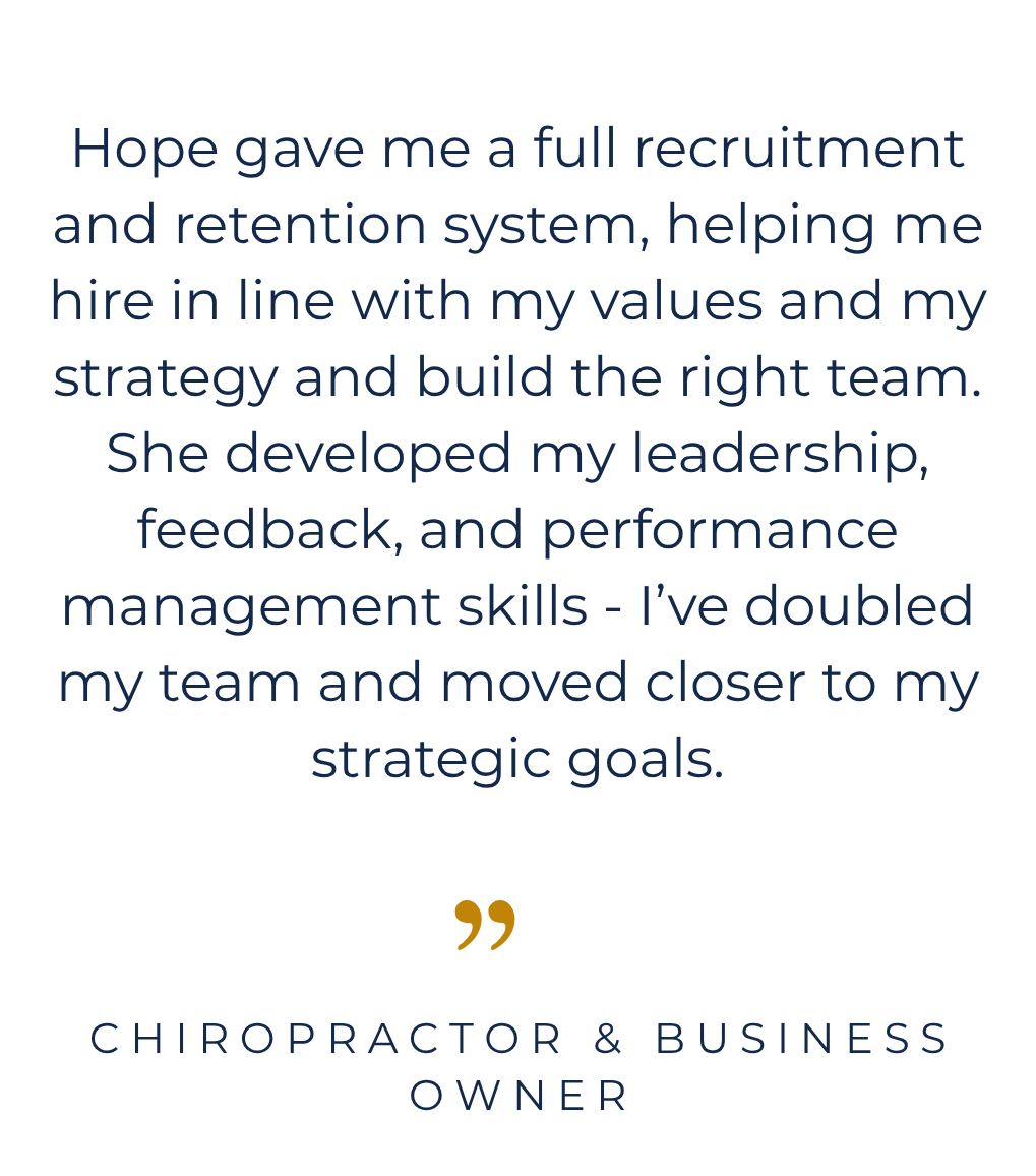 Client testimonial on building a values-led recruitment and retention system, doubling team size, and strengthening leadership and performance management skills