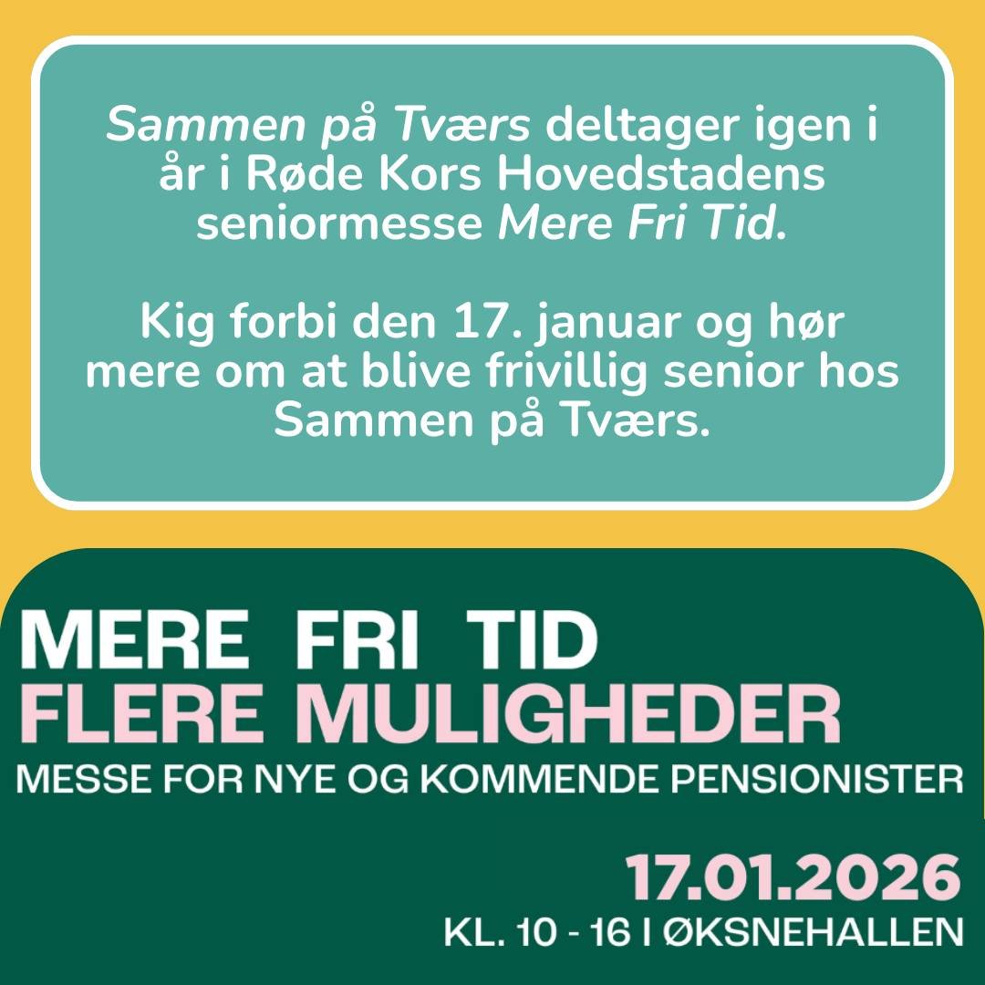 Igen i &aring;r deltager vi i R&oslash;de Kors Hovedstadens seniormesse Mere Fri Tid. Vi gl&aelig;der os til at m&oslash;de b&aring;de nyudkl&aelig;kkede og kommende pensionister i K&oslash;benhavn, som har lyst til at engagere sig frivilligt.

Senio