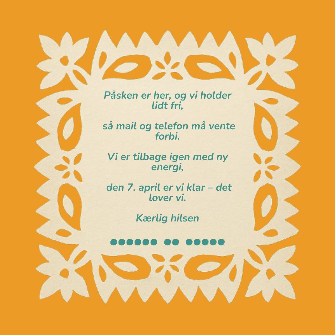 Et lille g&aelig;kkebrev - kan I mon g&aelig;tte, hvem det er fra?

Sekretariatet g&aring;r i dag p&aring; p&aring;skeferie, s&aring; telefonen er lukket, og mails besvares ikke. Vi er tilbage igen den 7. april.

M&aring;ske er p&aring;sken en god an