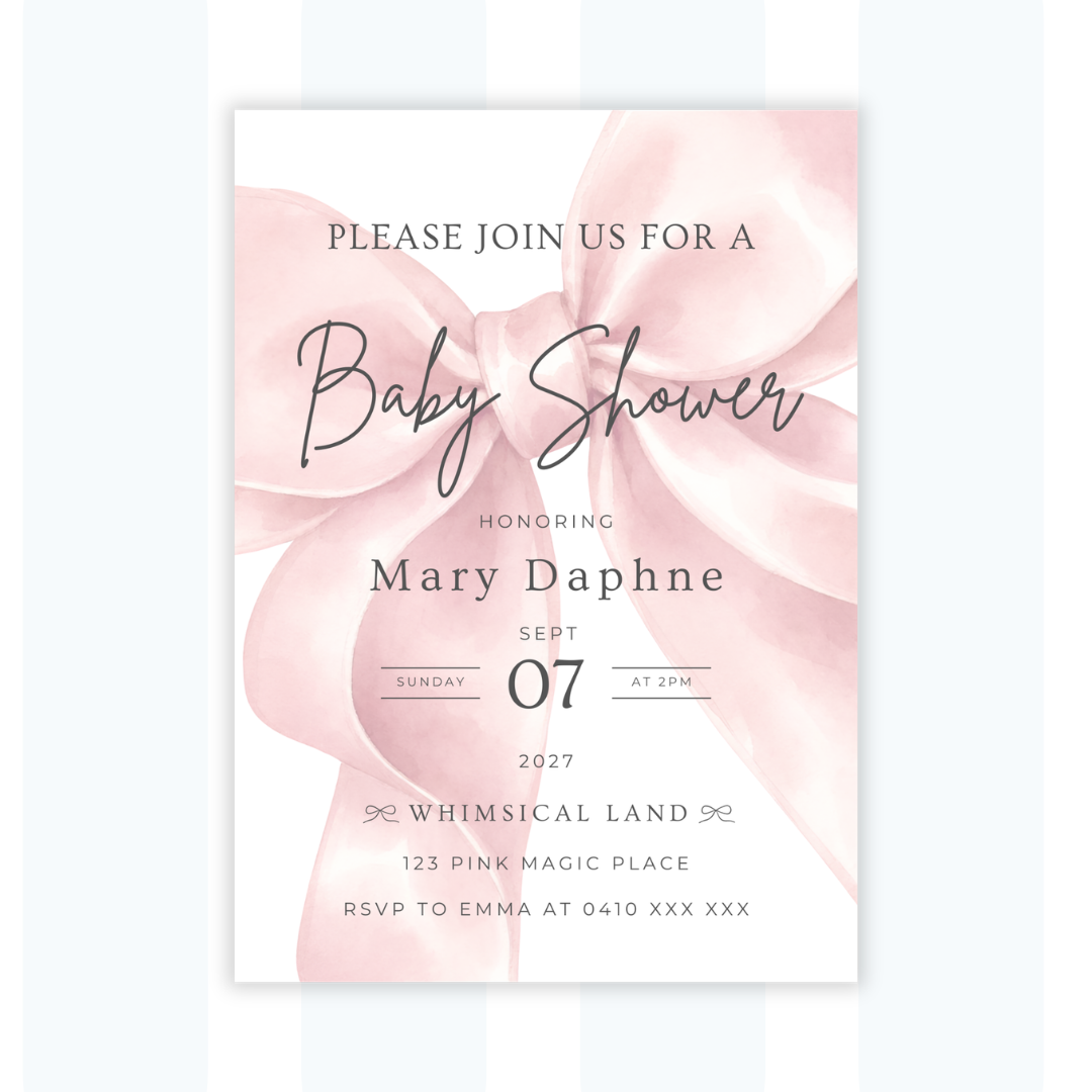 Pink Delicate Bow Baby Shower Invitation