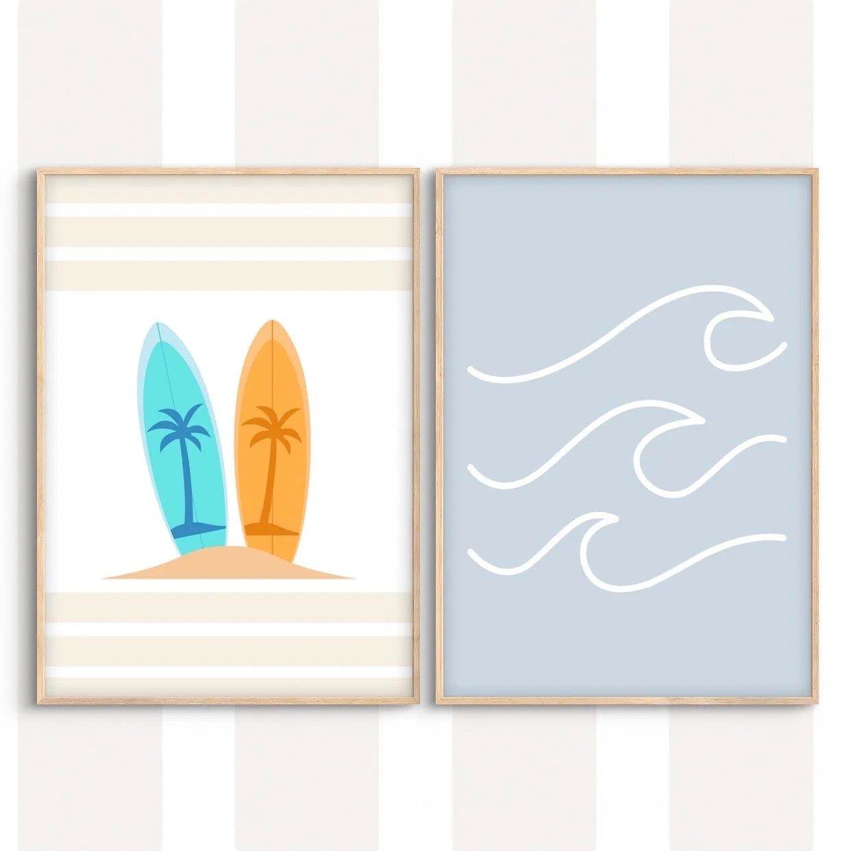 Surfboard and Wave Set of 2