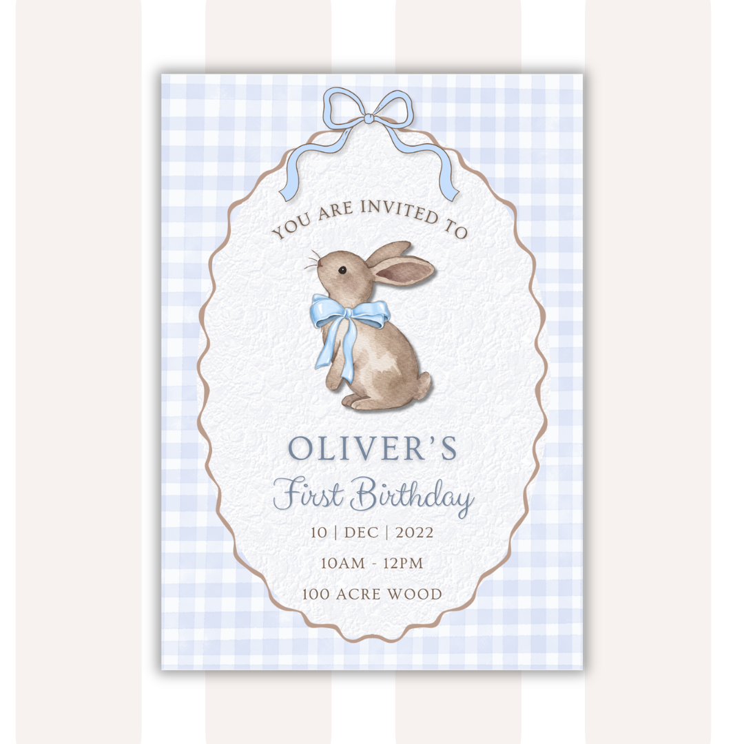 Vintage Bunny Birthday Invitation Editable