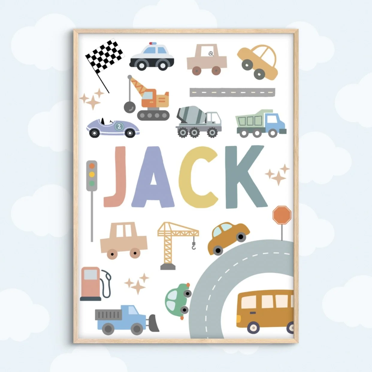 Cars and Trucks Name Print