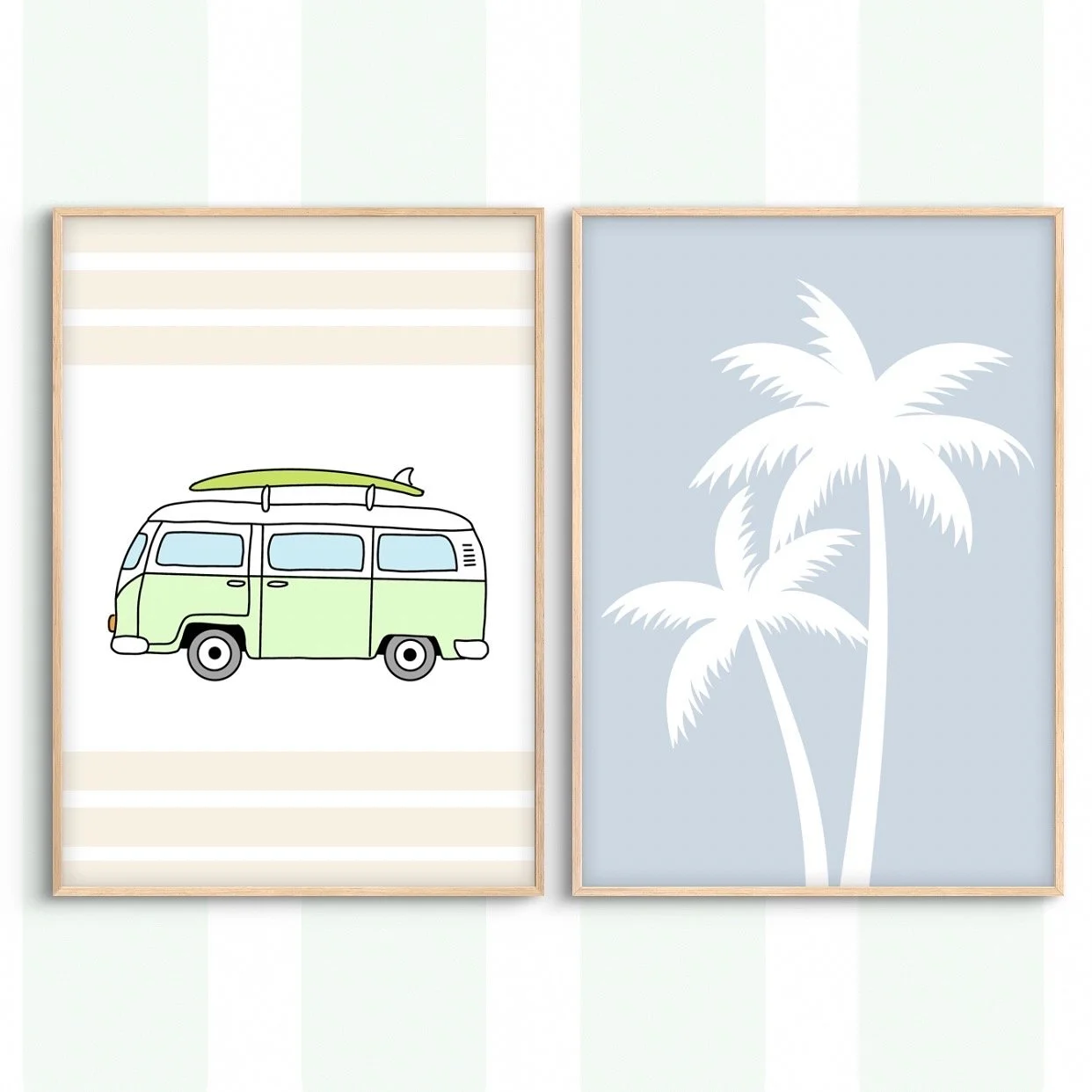 Beach Van and Palm Trees Set of 2