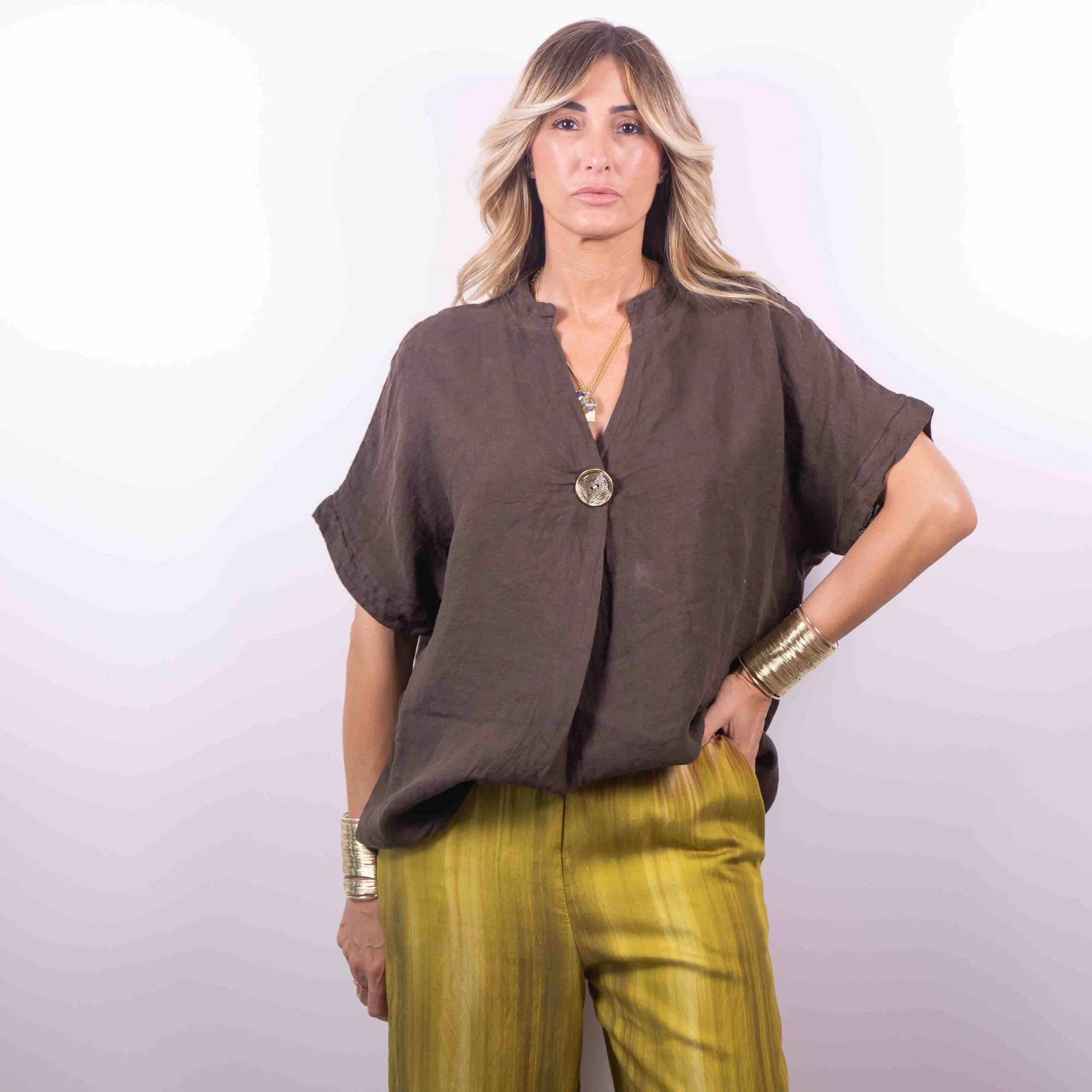 Blusa Linen Jewel | Cioccolato -10%