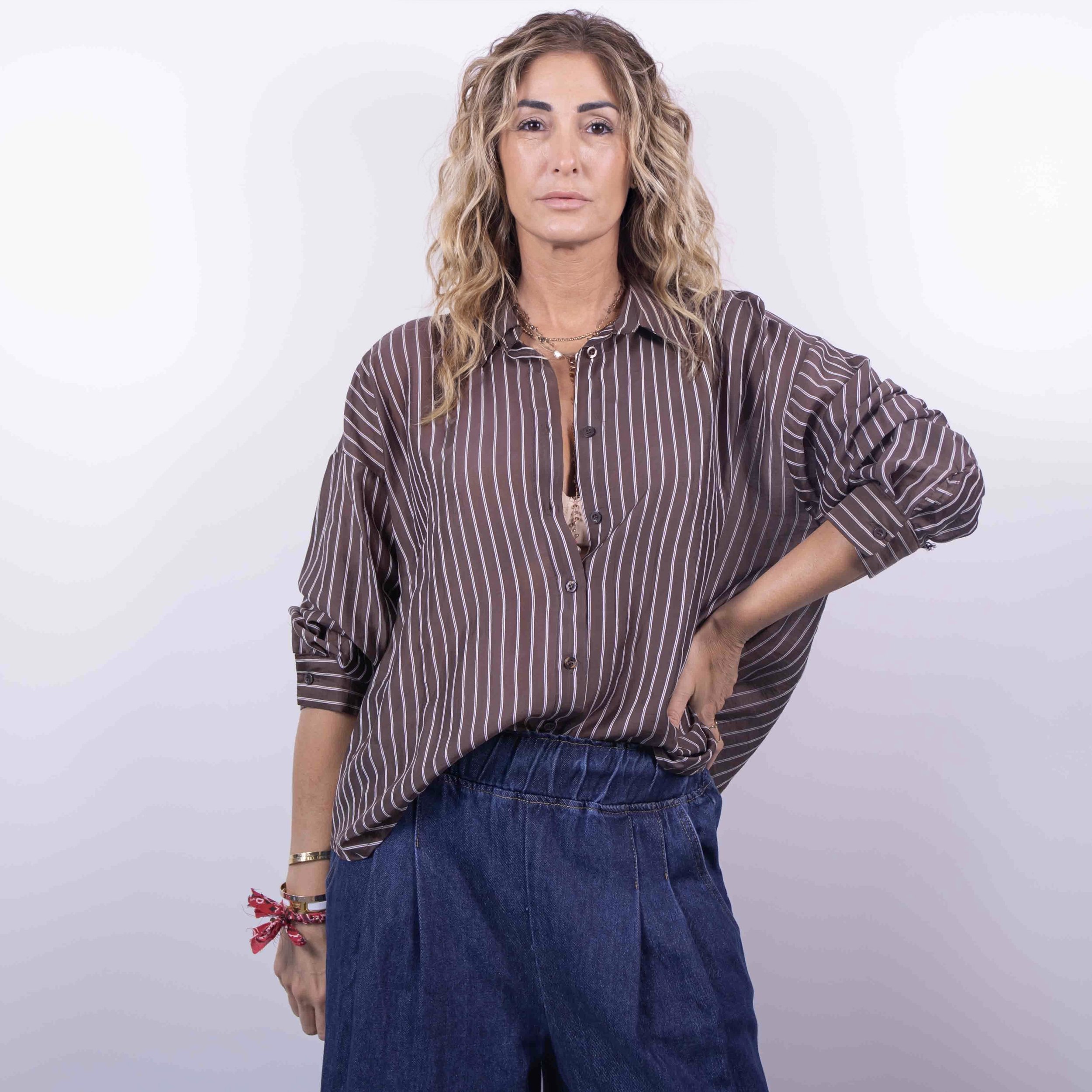 Camicia Tencel Stripe | Cioccolato -10%