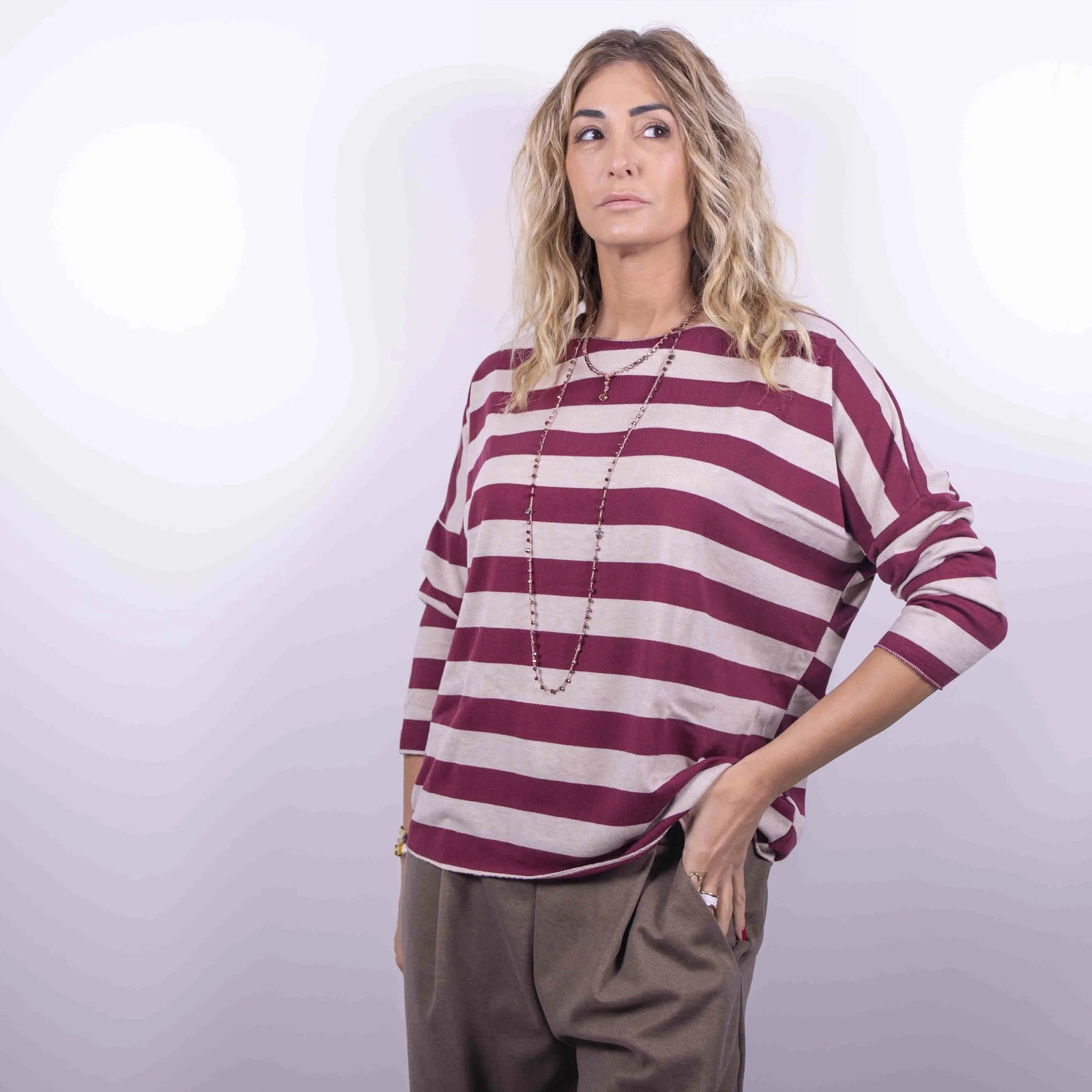 Maglia Basic a Righe Essential | Bordeaux