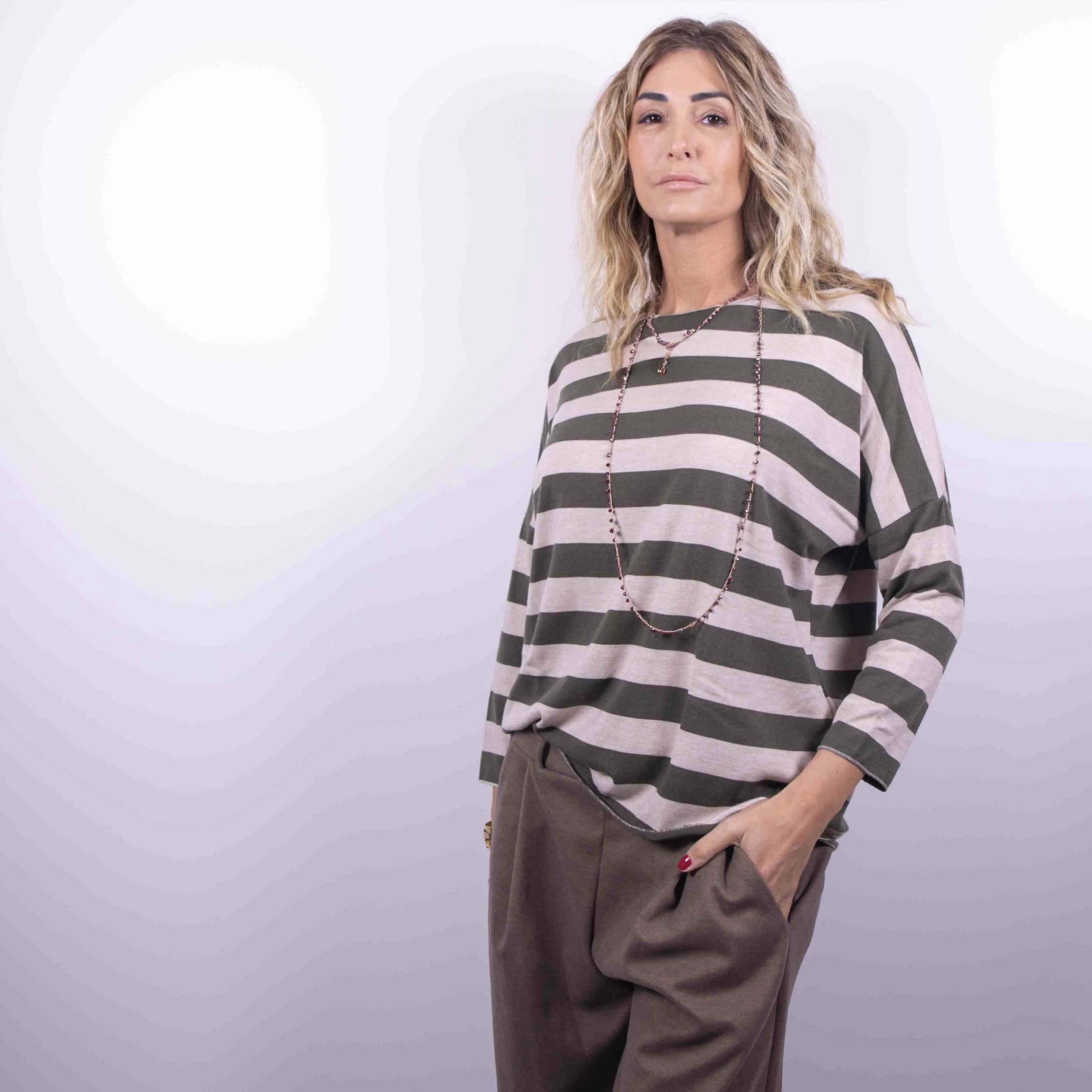 Maglia Basic a Righe Essential | Verde